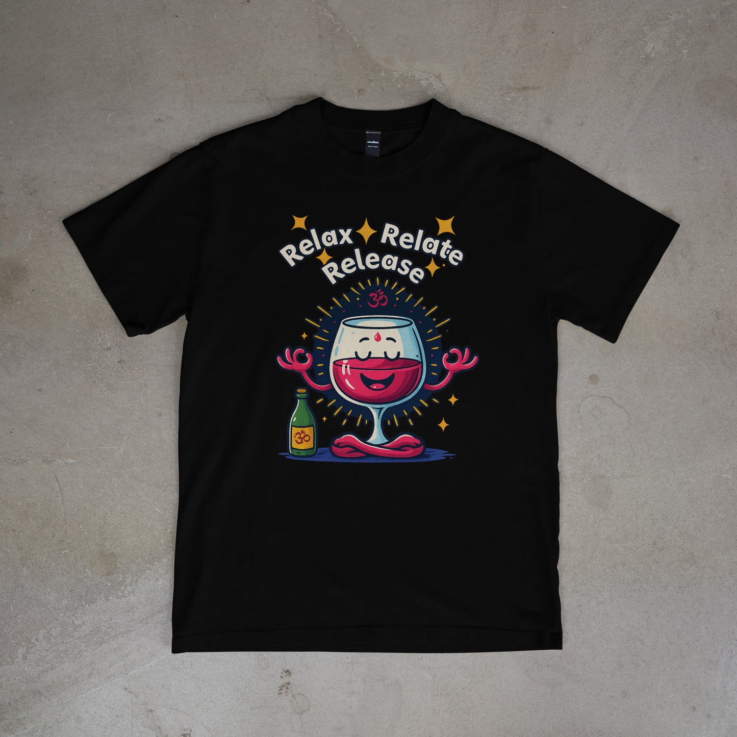 Relax, Relate, Release – Meditating Wine Glass Tee