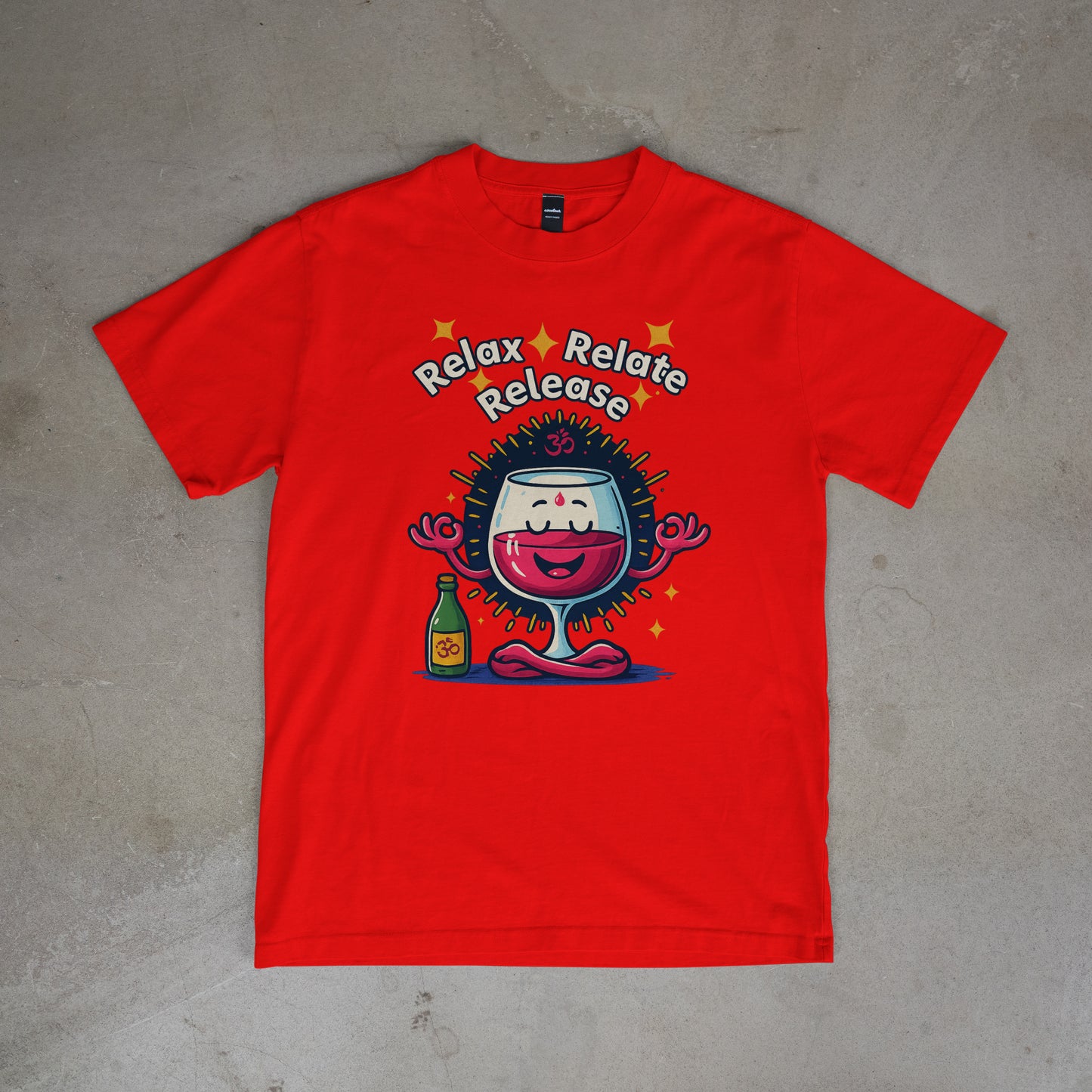 Relax, Relate, Release – Meditating Wine Glass Tee