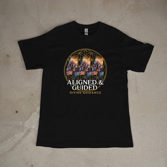 Aligned & Guided 444 Angel Number Unisex T-Shirt – Flower of Life Spiritual Design