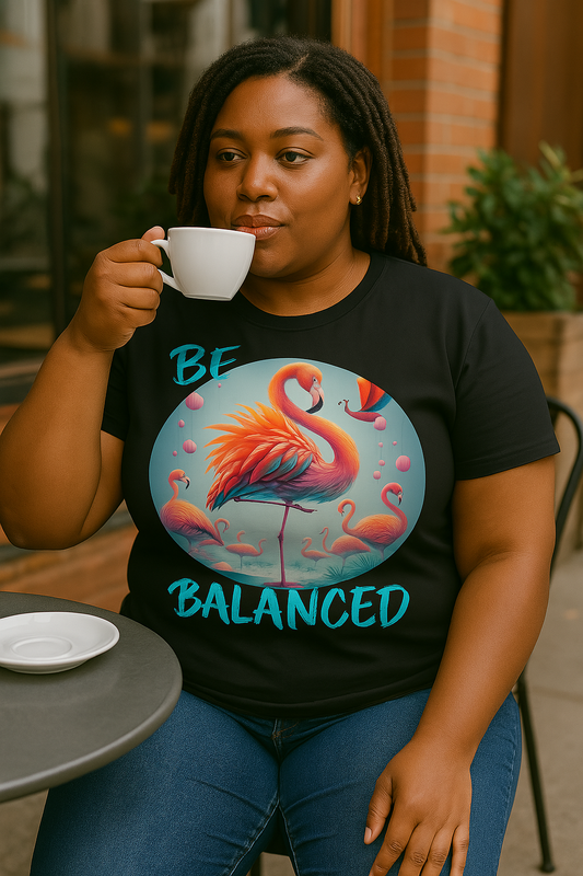 Be Balanced Flamingo Graphic Tee – Mindful Living Unisex T-Shirt