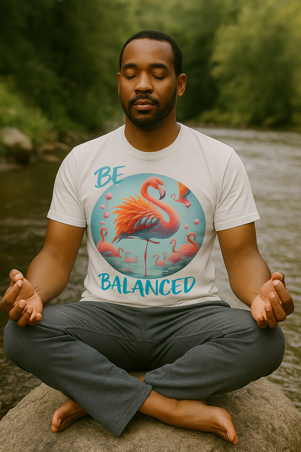 Be Balanced Flamingo Graphic Tee – Mindful Living Unisex T-Shirt