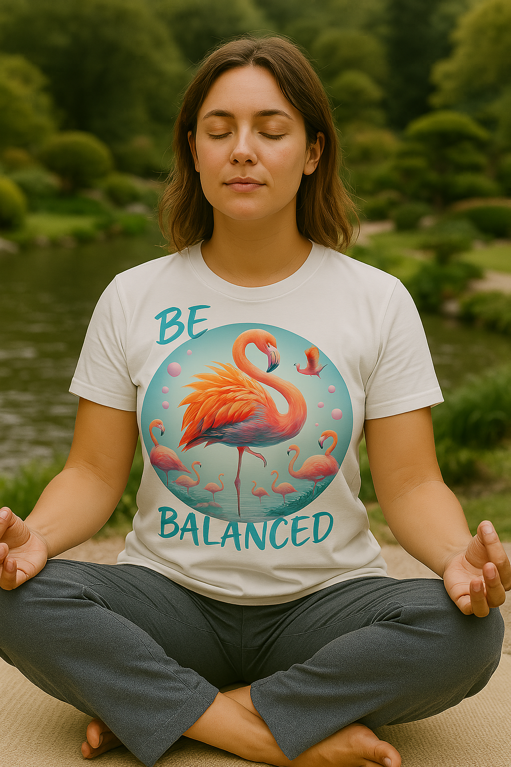 Be Balanced Flamingo Graphic Tee – Mindful Living Unisex T-Shirt